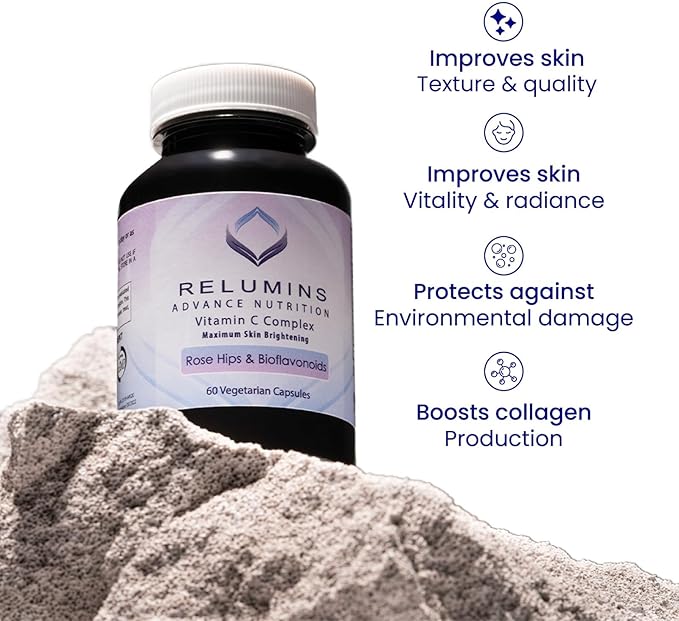 Relumins Advanced Vitamin C Supplement with Rose HIPS - 1000mg of Vitamin C Immune Support & Collagen Production, Made in USA, Ultimate Wellness Gift for Mom, 60 Capsules (30-Day Supply)