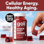 Goli World’s First Renew NAD+, 60 Count – Nicotinamide Riboside (NR) – Cellular Energy & Healthy Aging Support – Vegan, Non-GMO, Gelatin-Free Liquid-Center Gummies
