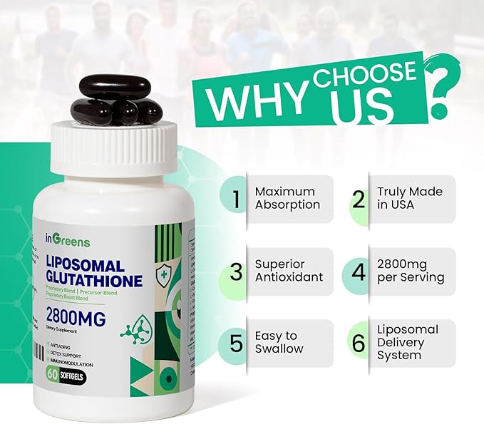 2800 MG Liposomal Glutathione Supplement, Detoxifying & Immune, Aging Defense, Energy, Glutathione Unique Formulation Reduced
