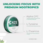 NZE Caffeine Free Nootropic Pouches (Wintergreen) - Nootropic Pouches with Alpha GPC, L-Tyrosine & L-Theanine - No Sugar or Artificial Sweeteners - 15 Pouches Per Can - 5 Pack