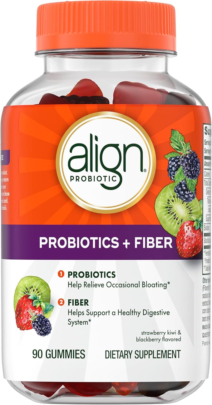 Align Probiotic, Probiotics + Fiber Gummies, Probiotics Help Relieve Occasional Bloating*, Fiber Helps Support a Healthy Digestive System*, #1 Doctor Recommended Probiotic Brand‡, 90 Gummies