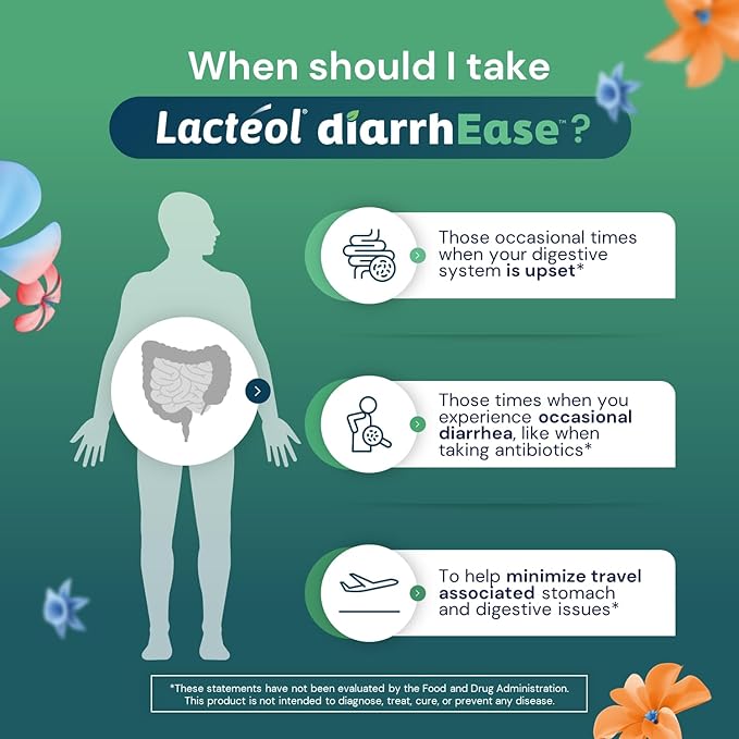 Lactéol diarrhEase- a Safe, Drug Free and clinically Tested postbiotic Strain That Helps soothes Occasional Digestive Upset and Shortens The Duration of Occasional Diarrhea, 24 Count