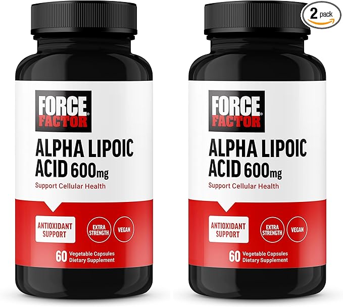 Force Factor Alpha Lipoic Acid 600mg Capsules, Antioxidants Supplement, ALA Supplement for Cardiovascular Support and Cellular Health, Vegan, No Gelatin, 60 Vegetable Capsules (Pack of 2)