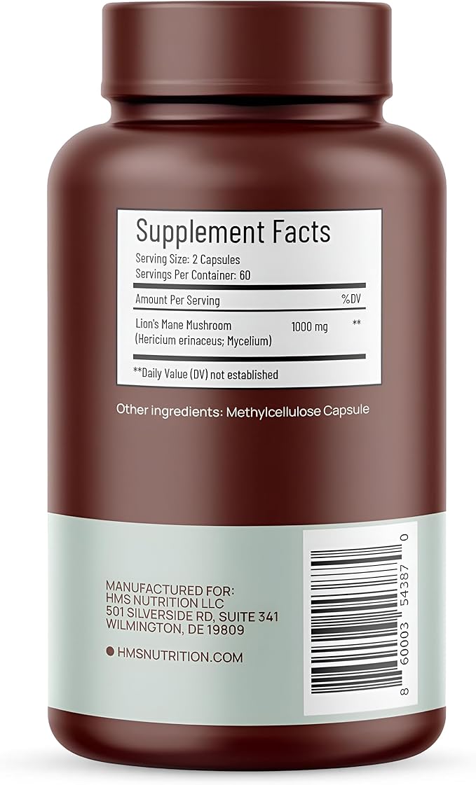 Lions Mane Supplement Capsules, Lions Mane Mushroom for Immune Support, Memory & Focus Supplement, 1000mg per Serving, Non-GMO Vegan, 120 Capsules, 2 Month Supply