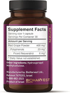 VINIA Piceid Resveratrol Supplement Capsules. Increases Blood Flow and Nitric Oxide. Blood Pressure and Heart Health Support | Antioxidant from Red Grapes | Non-GMO, 60 Count