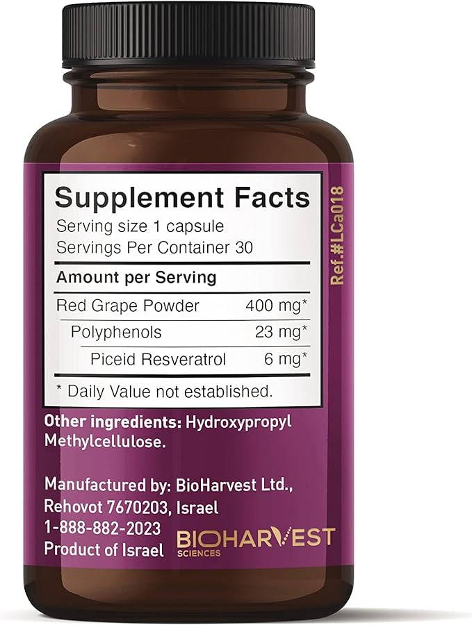 VINIA Piceid Resveratrol Supplement Capsules. Increases Blood Flow and Nitric Oxide. Blood Pressure and Heart Health Support | Antioxidant from Red Grapes | Non-GMO, 60 Count