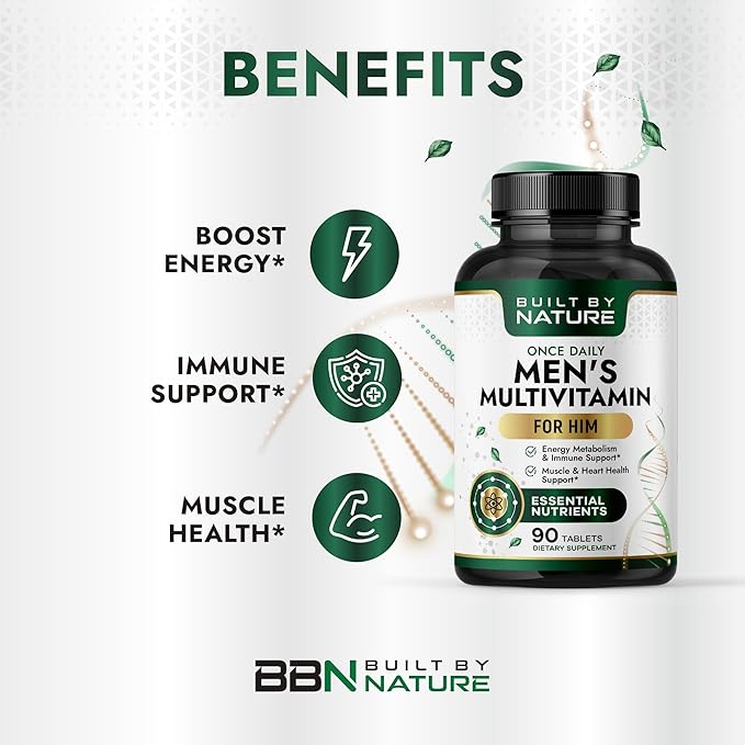 Built by Nature Multivitamin for Men – Mens Multivitamins & Vitamins for Men – Daily Immune, Energy & Heart Health Support – Once Daily Mens Multivitamin Supplement – 90 Tablets