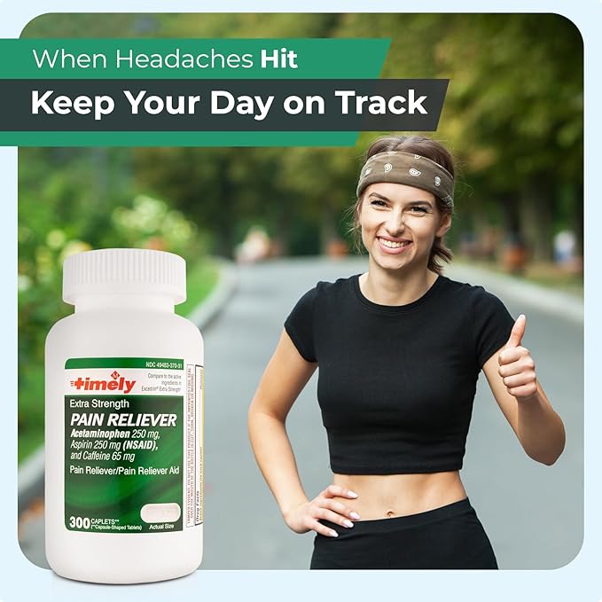 TIME-Cap Labs Extra Strength Acetaminophen 250mg, Aspirin 250mg & Caffeine 65mg Caplets - Triple Action Pain Reliever for Migraines & Headache Relief, Muscle Aches & Body Pain (300 Count)