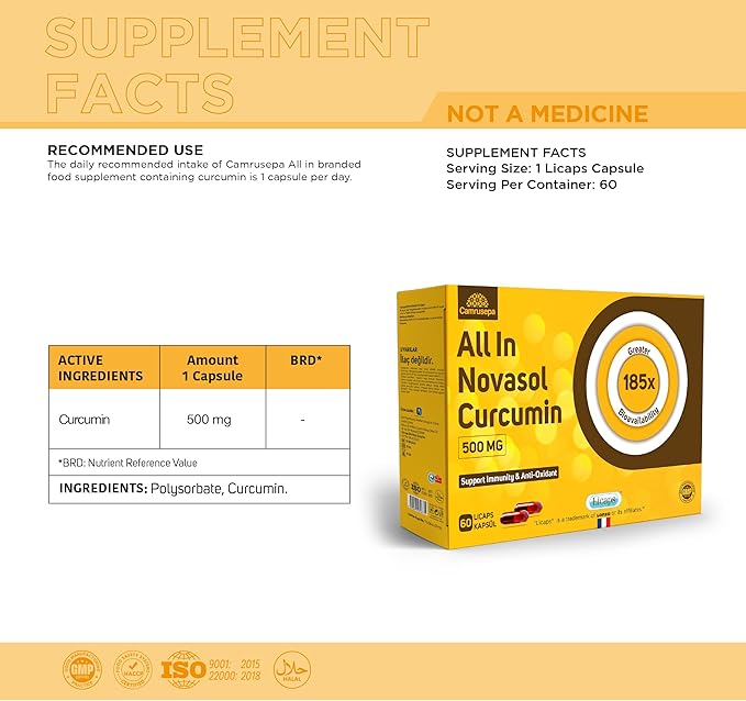 All in Novasol Curcumin Herbal Supplement – Advanced Curcumin Formula, Enhanced Absorption Licaps Capsules, Supports Antioxidant, Immune & Cellular Health | 60 Capsules