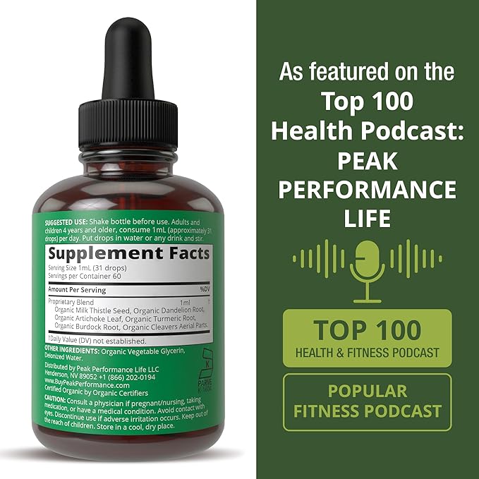 USDA Organic Liver Cleanse Detox & Repair. 6-in-1 Liquid Drops with Organic Milk Thistle, Artichoke Extract, and More. Zero Sugar, Liver Health Support Tincture Supplement Alternative to Capsules