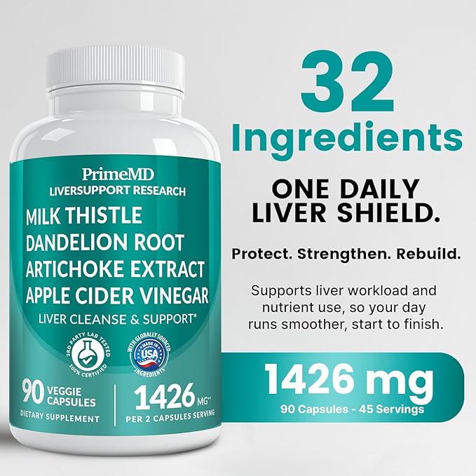 32-in-1 Liver Support with Milk Thistle Supplement – Liver Detox with Silymarin, Artichoke Extract & Beetroot Powder – Comprehensive Wellness Formula for Liver Cleanse – 1426mg (270 count) (Pack of 3)