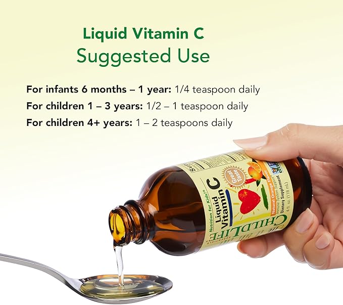 CHILDLIFE ESSENTIALS Liquid Vitamin C - Pure Vitamin C Liquid Supplement for Kids, Immune System Support, Natural Orange Flavor, 4 Fl Oz (Pack of 2)