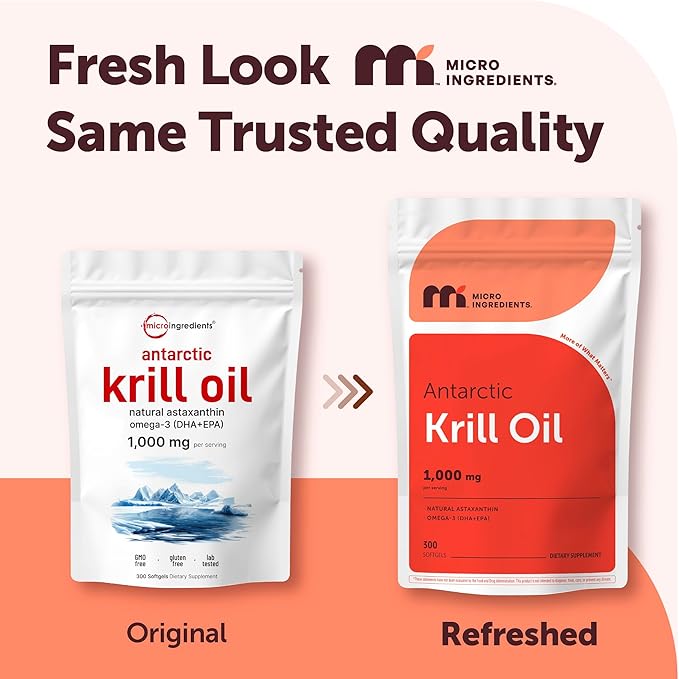Micro Ingredients Antarctic Krill Oil Supplement, 1000mg Per Serving, 300 Soft-Gels, Rich in Omega-3s EPA, DHA & Natural Astaxanthin, Supports Immune System & Brain Health, Easy to Swallow