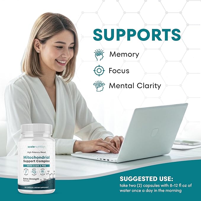 Mitochondrial Support Complex – Energy, Focus & Brain Clarity Support – CoQ10, PQQ, Acetyl-L-Carnitine – Cellular Energy & Stress Support Supplement - 120 Capsules