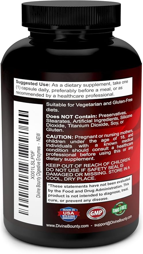 Divine Bounty Digestive Enzymes with Probiotics & Prebiotics with Lipase, Amylase, Bromelain - Support a Healthy Digestive Tract for Men and Women – 90 Vegetarian Capsules