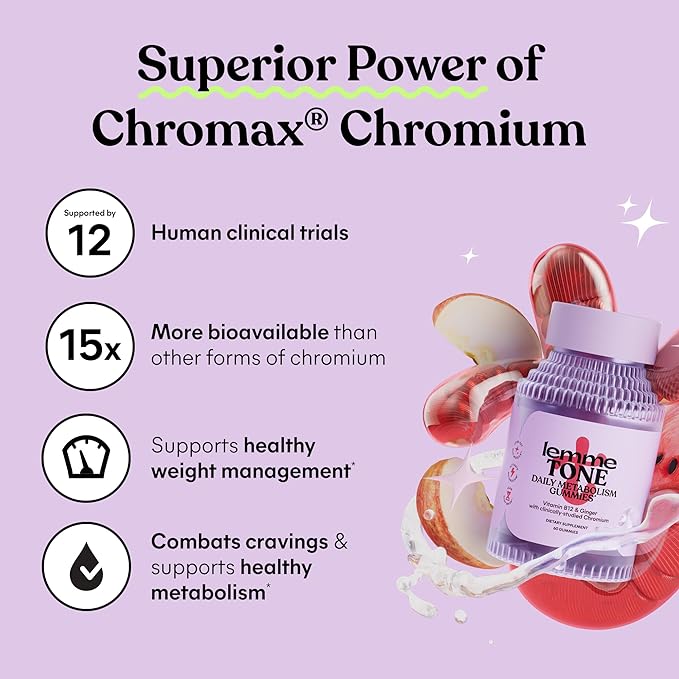 Lemme Tone Metabolism Gummies, Apple Cider Vinegar, Clinically Studied Chromium, B12, Ginger Root Extract, Promote Lean Body Mass, Watermelon Apple Flavor (30 Day Supply)