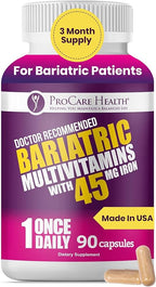 ProCare Health Bariatric Multivitamin 45mg Iron – Once Daily Capsule for Gastric Bypass, Sleeve & Post-Op Support – 90 Easy-to-Swallow Capsules, 3-Month Supply, No Artificial Colors, Gluten-Free