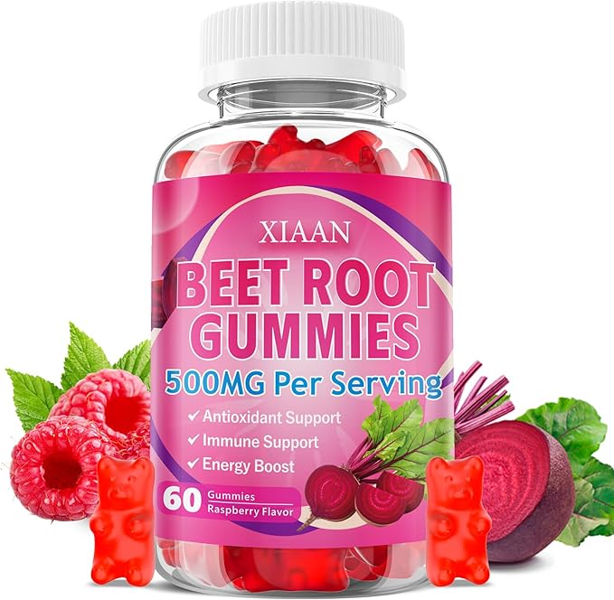 Beet Root Gummies for Women & Men, Beetroot Supplement Beet Chews with Vitamins Grape Seed for Antioxidant Supoort & Immune Health, Sugar-Free/Vegan/Organic,Raspberry Flavor 60 Count