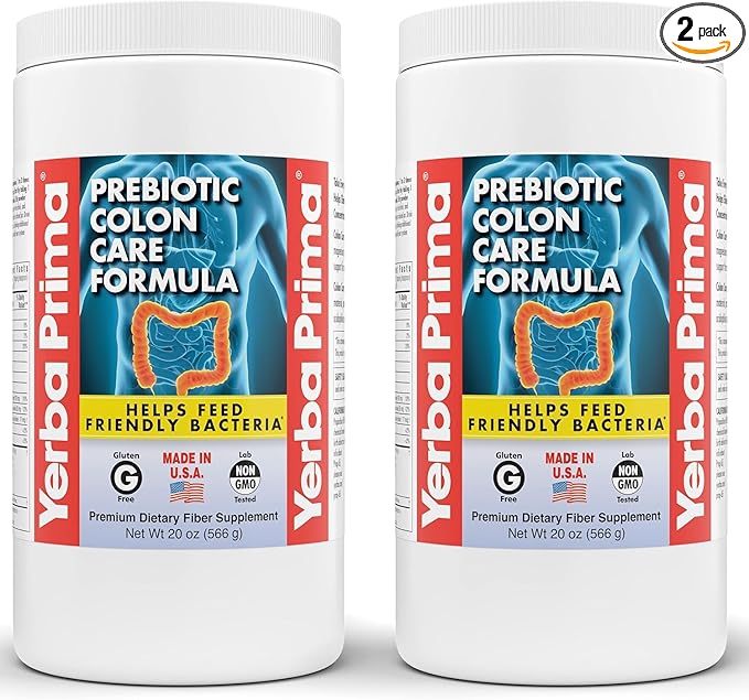 Yerba Prima Prebiotic Colon Care Formula, 20 oz Powder with FOS - Natural Psyllium Fiber, Magnesium, Selenium - Non-GMO, Gluten Free, Vegan Daily Supplement - for Men & Women (2)