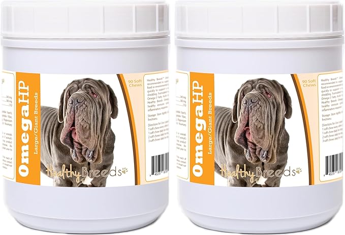 Healthy Breeds Neapolitan Mastiff Omega HP Fatty Acid Skin and Coat Support Soft Chews 90 Count (Pack of 2)