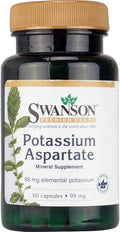 Swanson Potassium Aspartate Electrolyte Mineral Supplement for Active Adults Seeking Daily Potassium Support - Highly Absorbable - 99 mg (60 Capsules)