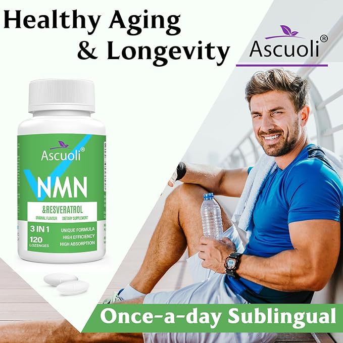 Sublingual NMN 500mg + Trans-Resveratrol 400mg, 3-in-1 Advanced Formula 99% Pure NMN Resveratrol Supplement for Boost* NAD, Cell, Immune, Energy & Muscle, Anti-Aging, 240 Lozenges, 240-Day Supply