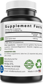 Brieofood Alpha Lipoic Acid 1200mg per Serving - 120 Capsules - Non-GMO, Gluten Free