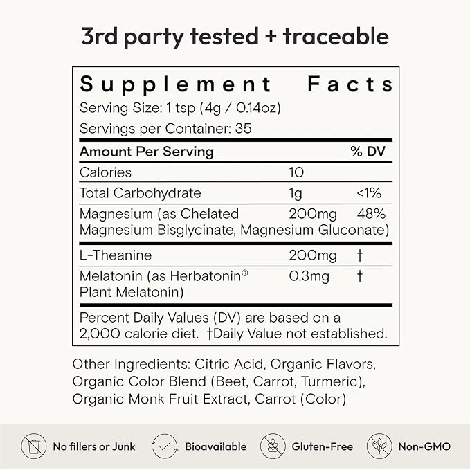 Moon Juice Sleepy Magnesi-Om - Sleep Supplement Powder with Magnesium Glycinate, L-Theanine & Plant-Based Melatonin, Sugar-Free Bedtime Drink Mix for Deep Sleep w/o Grogginess, Cherry, 35 Servings
