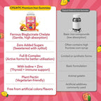 Iron Gummies for Kids & Teens, Kids Multivitamin with Iron Supplement, Calcium, Folate, Zinc, Prebiotic - for Blood Builder & Energy Support, Iron Deficiency - Vegan & Non-GMO - Mango & Peach