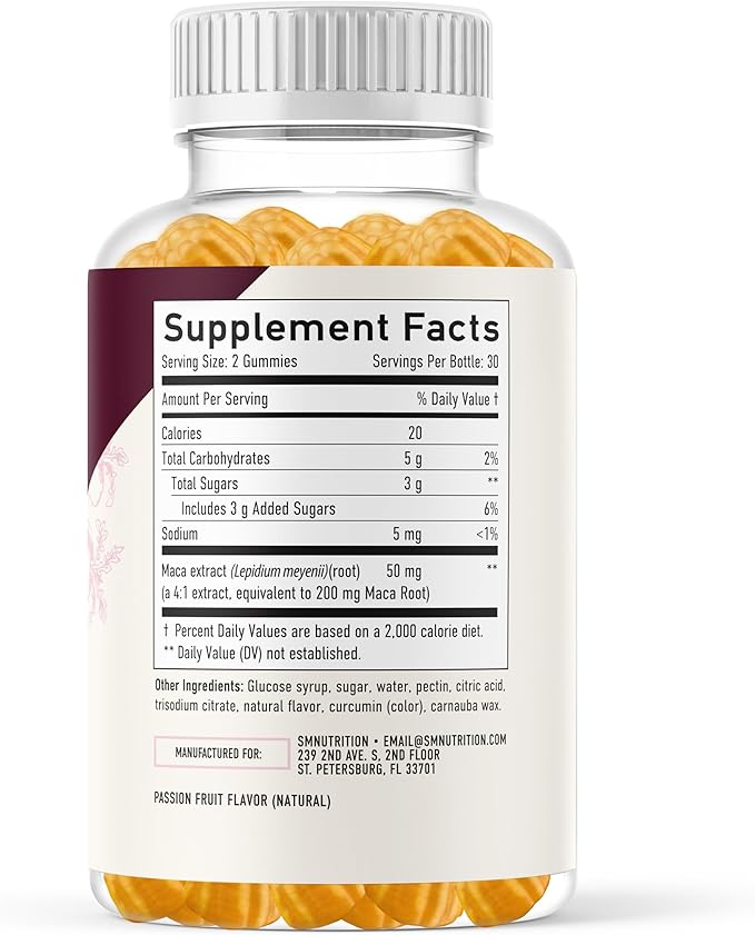 Maca Root Gummies with Natural Peach Flavor | Drive, Performance & Energy Support | Hormone Balance for Women and Men | Vegetarian, Non-GMO | 60 Gummies