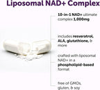 Micro Ingredients Liposomal NAD+ Ultimate Complex 1,000mg | 120 Veggie Capsules | NMN Pathway Formula | 10-in-1 with Resveratrol, Glutathione, & Astaxanthin | NAD Supplement for Women & Men