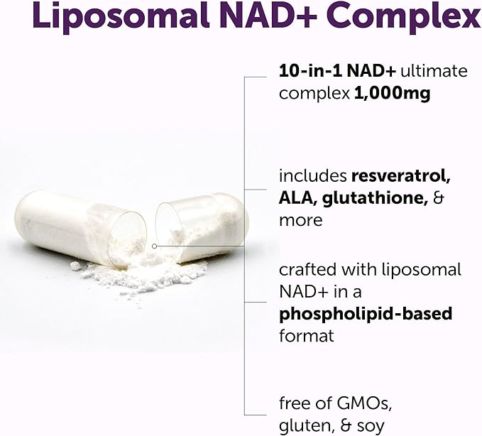 Micro Ingredients Liposomal NAD+ Ultimate Complex 1,000mg | 120 Veggie Capsules | NMN Pathway Formula | 10-in-1 with Resveratrol, Glutathione, & Astaxanthin | NAD Supplement for Women & Men