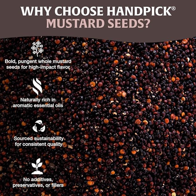 HANDPICK Culinary Black Mustard Seeds (397g/14oz), Gluten free, 100% Raw, Sourced from India, Packed in Resealable Zip Lock Pouch | All Natural - Easy to Use