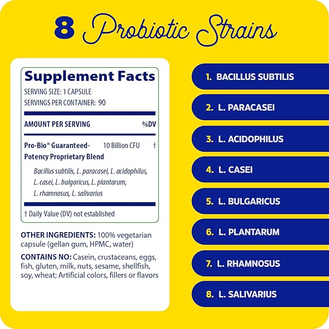 Enzymedica, Pro-Bio, Shelf Stable, Stomach-Acid Resistant Probiotic for Healthy Digestion, 10 Billion CFU, 90 Count