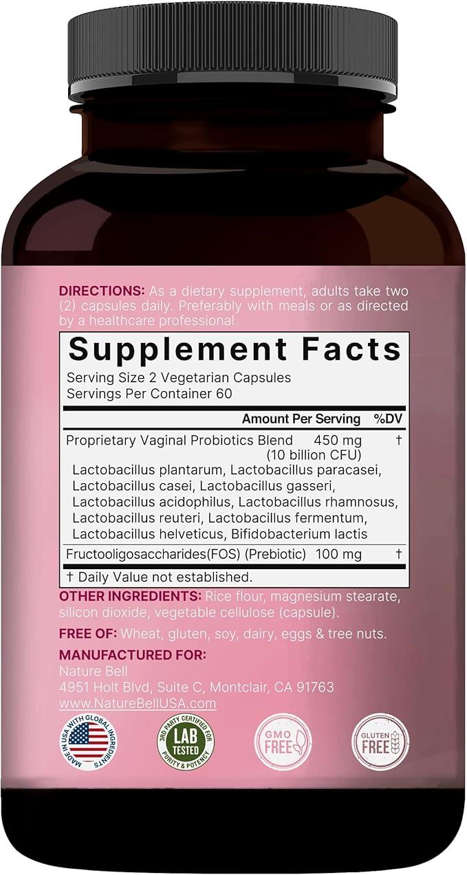 NatureBell Vaginal Probiotics for Women, 10 Billion CFU, 120 Veggie Capsules | PH Balance Probiotics and Prebiotics Blend – Lactobacillus Vaginal Supplement – Supports Odor, Flora & Yeast