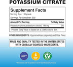 Puregen Labs Potassium Citrate 99 mg of Elemental Potassium Supplement | No Harmful Additives | Non-GMO, Gluten Free - 500 Vegetarian Capsules