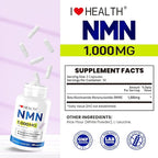 NMN 1000mg Supplement Per Serving,99.9% Pure Nicotinamide Mononucleotide,NAD+ Support Cellular Energy & Healthy Aging for Men & Women,60 Capsules(30-Day Supply),Third-Party Tested,cGMP