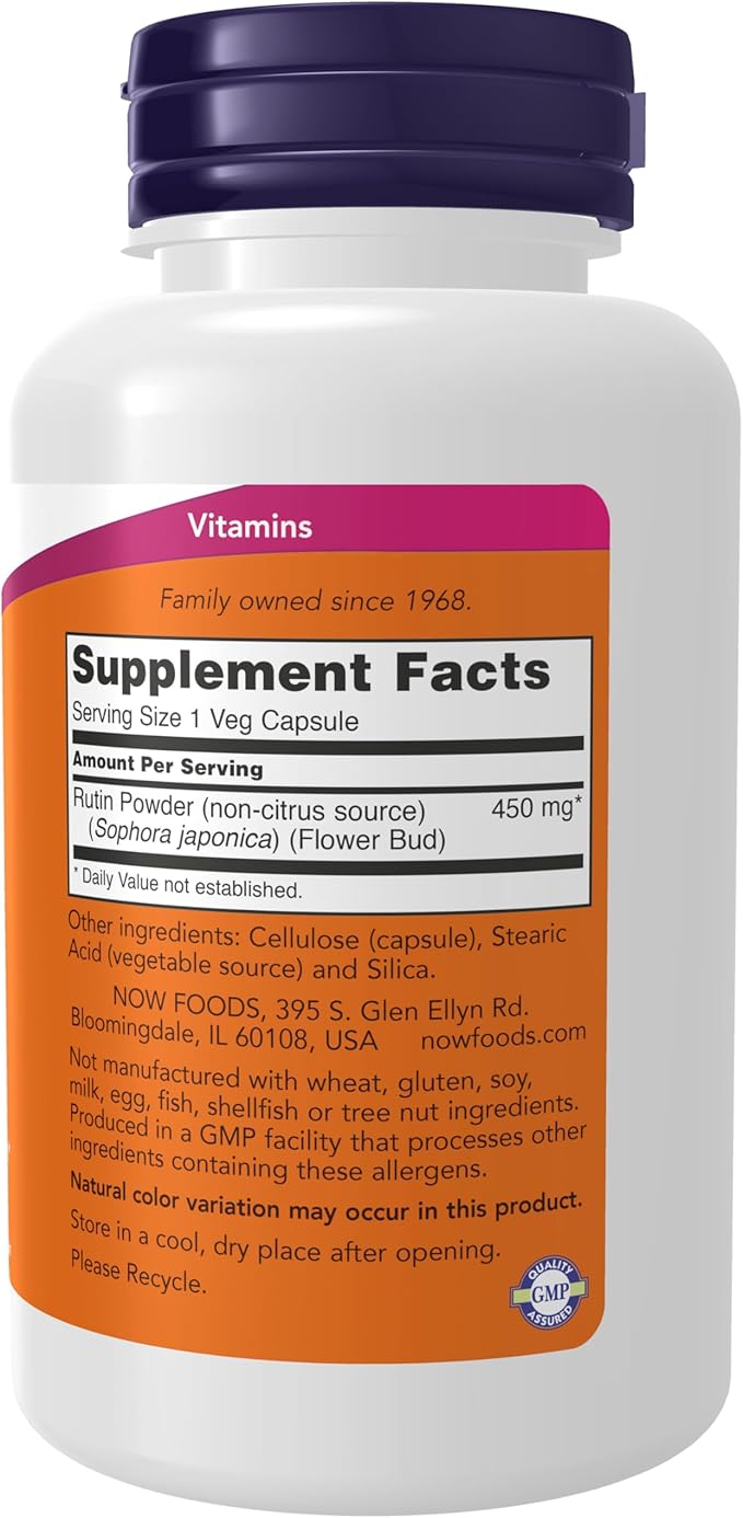 NOW Foods Supplements, Rutin (Sophora Japonica) 450 mg, Free Radical Scavenger*, Cell Defense*, 100 Veg Capsules, (Pack of 2)