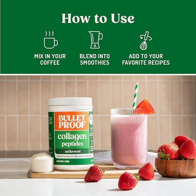 Bulletproof Unflavored Collagen Peptides Powder, 20g Grass-Fed Collagen Protein and Amino Acids for Skin, Bones and Joints, 8.5 Ounces