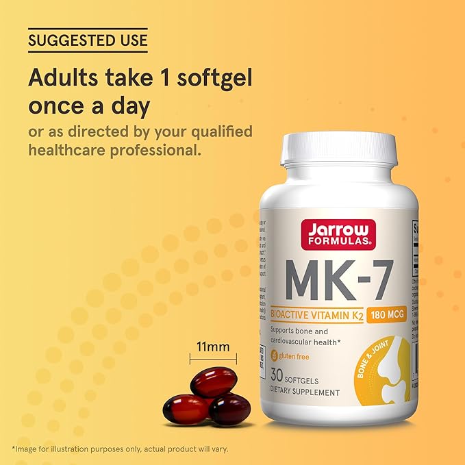 Jarrow Formulas MK-7 180 mcg - Bioactive Form of Vitamin K2-30 Servings (Softgels) - for Bone & Cardiovascular Health - Vitamin K2 MK-7 Dietary Supplement - Gluten-Free