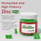 Fermented Zinc Gummies 30mg, Copper, Selenium, Vitamin C, D3, Superior Absorption Zinc Supplements for Women & Men, Immune, Powerful Antioxidant, Zinc Picolinate Alternaitive, Vegan, No Sugar, 60 Cts