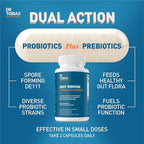 Dr. Tobias Deep Immune Probiotics & Prebiotics - Dual Action Digestion & Immune Support with PreforPro Prebiotics & Delayed Release Spore Forming Probiotics for Women & Men - 60 Capsules (30 Servings)