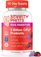 SmartyPants Kids Probiotic Gummies for Digestive Health: 2 Billion CFU Gut Health and Immune Support Supplement, Clinically Studied Probiotic, Gluten Free, Grape, 30 Count (30 Day Supply)