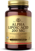 Solgar Alpha Lipoic Acid 200 mg, 50 Vegetable Capsules - Antioxidant Support - Helps to Recycle Glutathione, Vitamin C & E, CoQ-10 - Non-GMO, Vegan, Gluten Free, Dairy Free, Kosher - 50 Servings