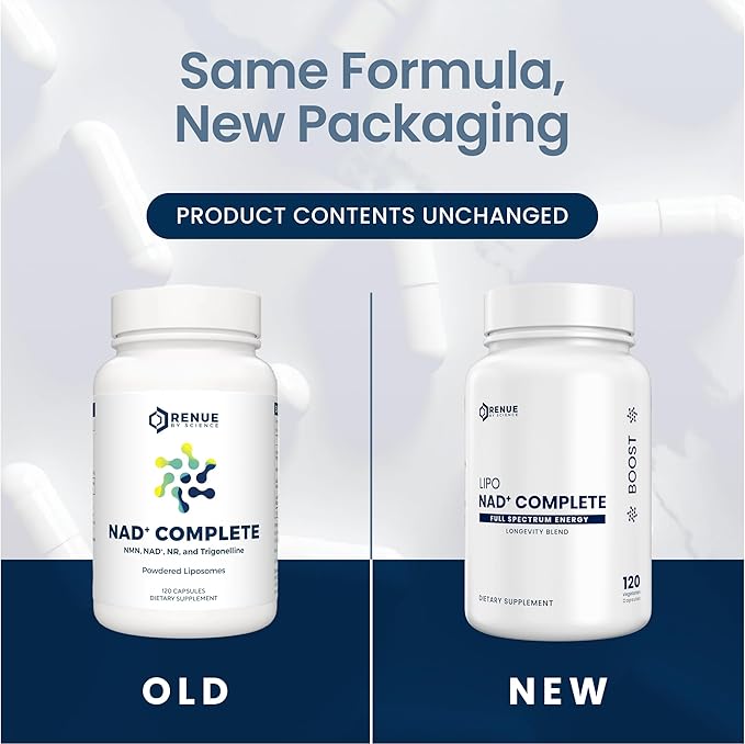Renue By Science NAD+ Complete | 120 Liposomal NAD Supplement Capsules with NMN, NR & Trigonelline - 310mg NMN & 160mg NAD per Serving | Bioavailable Formula for Increased Absorption | Made in the USA