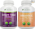 Purely Holistic Grape Seed Extract 400mg + Vitamin C 1000mg Time Release Bundle - 615 Vegan Capsules - Made in USA