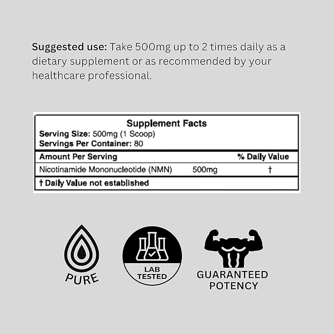 Probase Nutrition Longevity Pure NMN Powder 40 Grams - Ultra-Pure, Fully Stabilized, Pharmaceutical Grade NMN to Boost NAD+, Nicotinamide Mononucleotide Powder Supplement