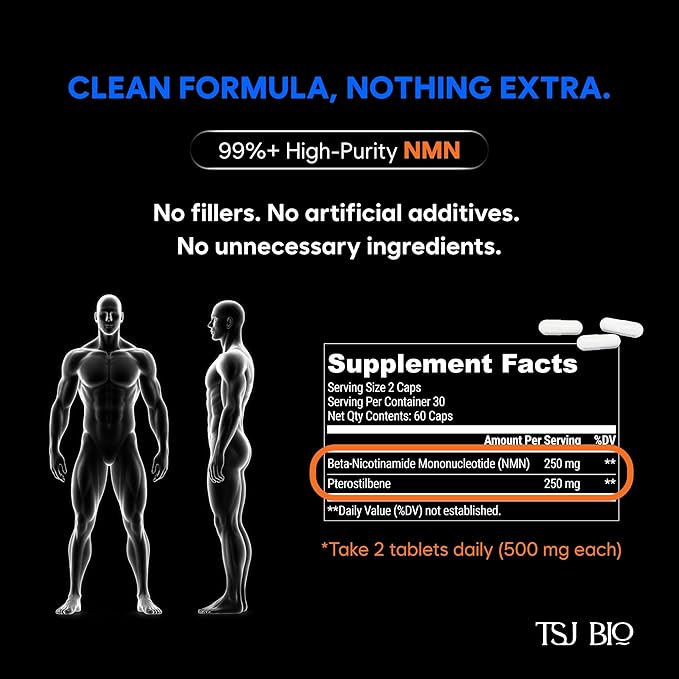 NMN + Pterostilbene Dietary Supplement (60 Caps)