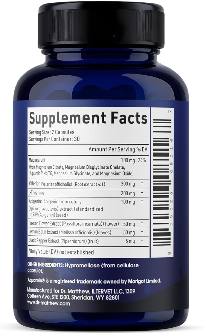 Apigenin Supplement for Sleep. Best Natural Sleep Aid Without Melatonin for Adults. With L-Theanine & Magnesium. Plant-Based Nighttime Support. Apigenina Suplemento.