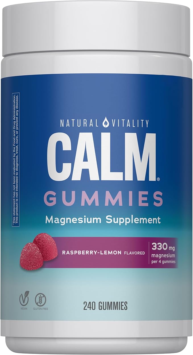 Natural Vitality Calm Magnesium Gummies | 330mg Per Serving | Raspberry Lemon Flavored Supplement | Gluten-Free & Vegan | 240 Count